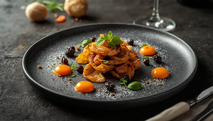 An overhead shot of a beautifully plated dish
