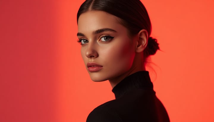 An editorial fashion portrait in soft studio light