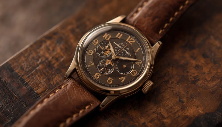A vintage mechanical watch on a leather strap, macro